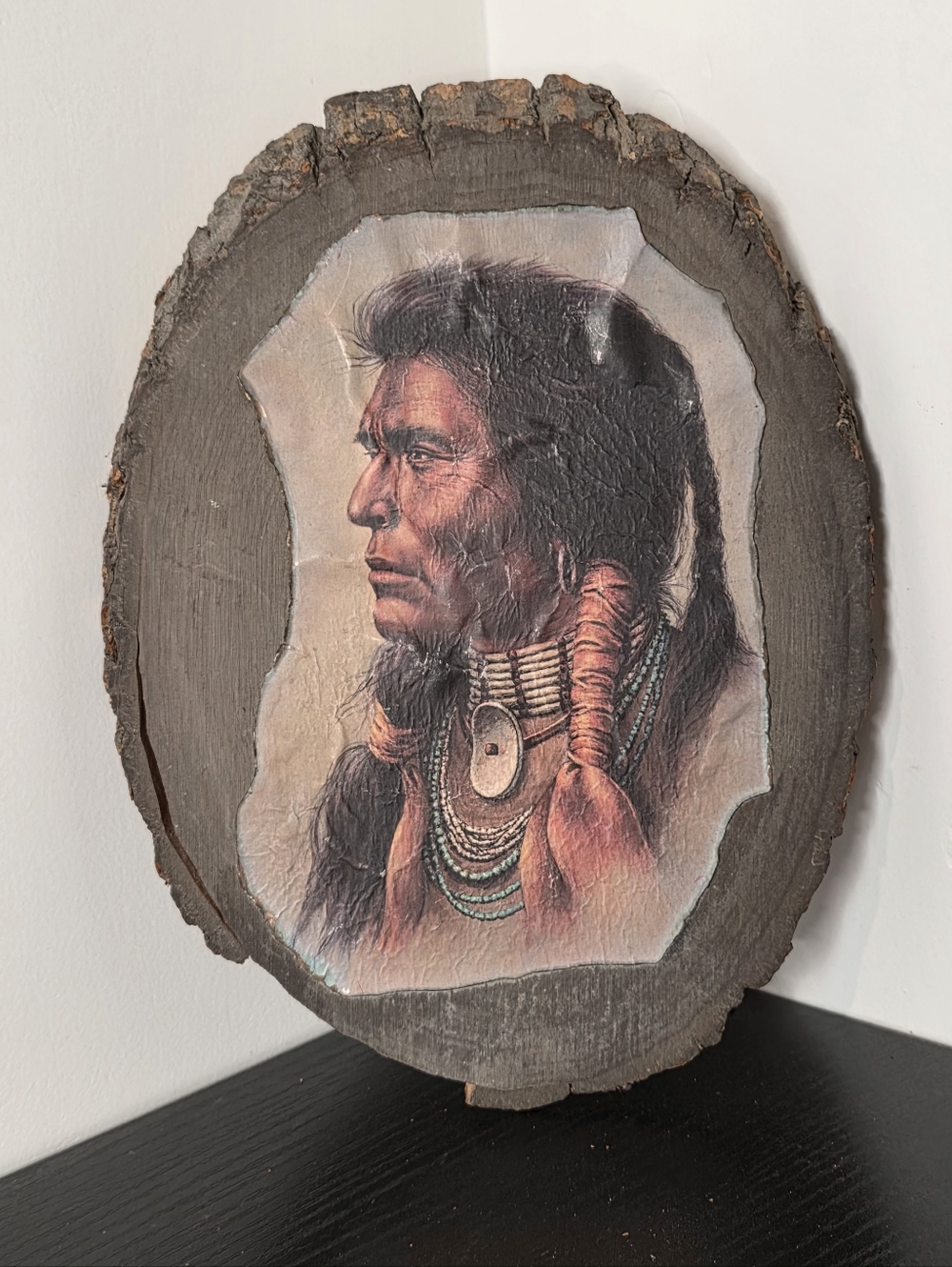 Vintage Bill Hampton "Oh Great Spirit" Native American Wood Slice Art